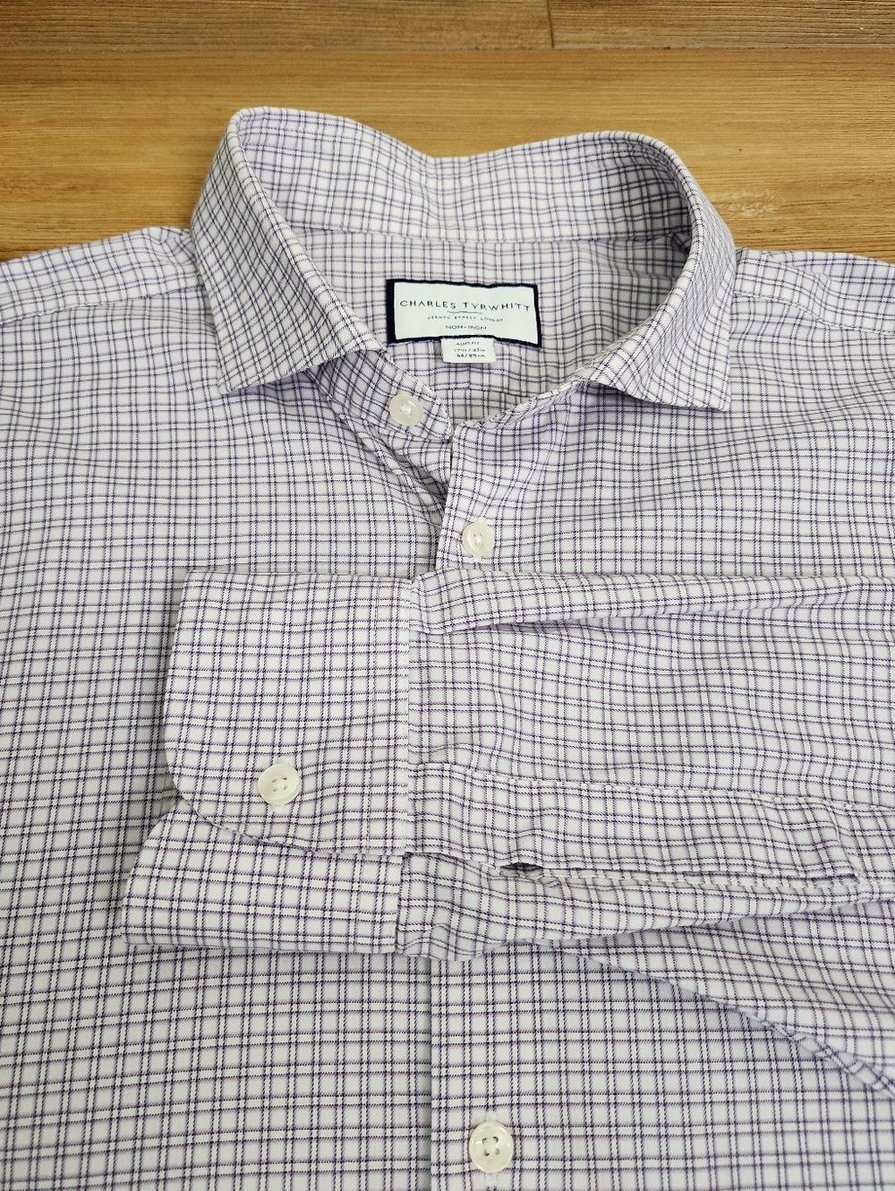 Charles Tyrwhitt Slim Fit Shirt Mens 17 1/2 / 35 Purple Plaid Long Sleeve